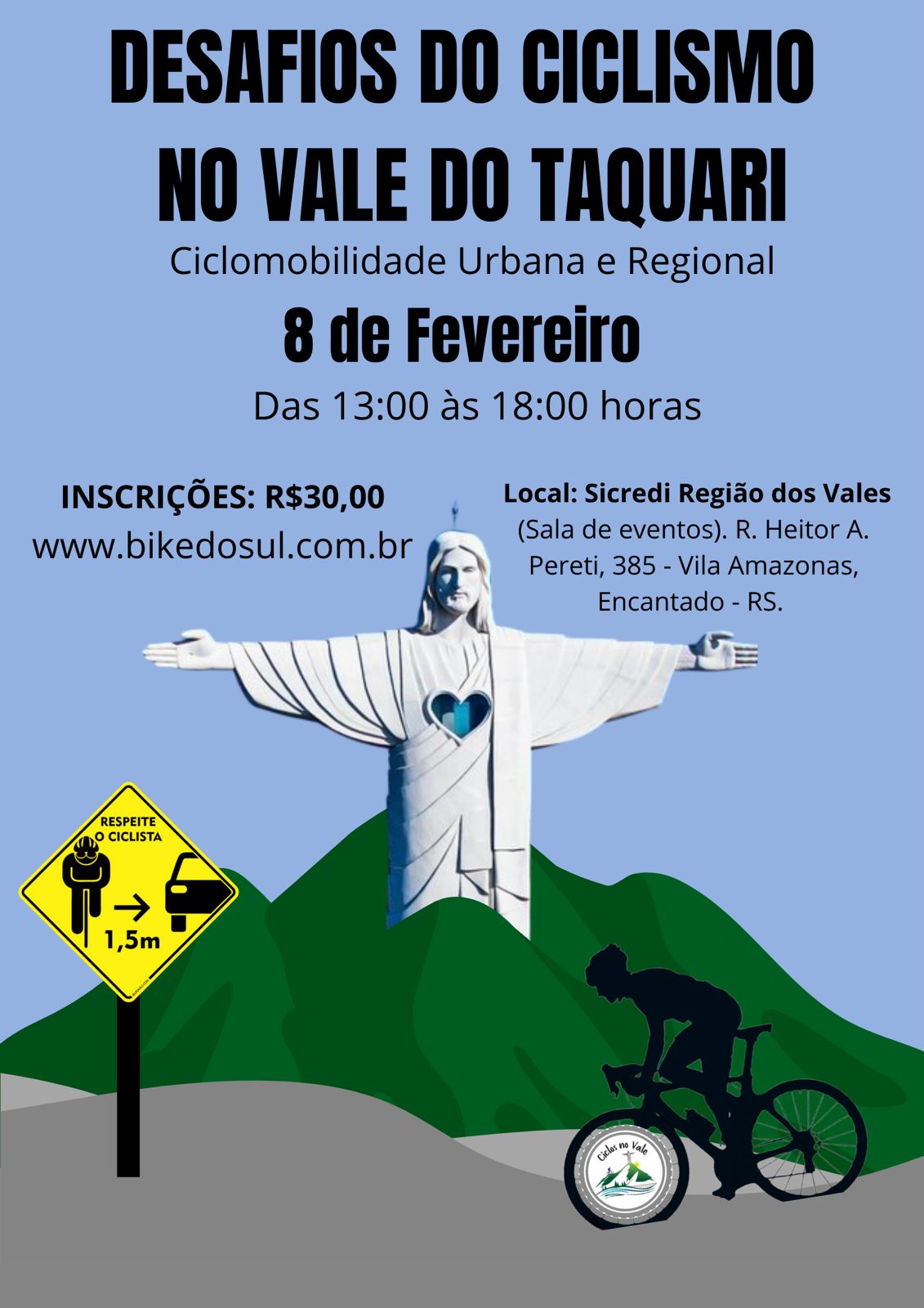 Evento Desafios do Ciclismo no Vale do Taquari será realizado no dia 8 de fevereiro no Sicredi Região dos Vales